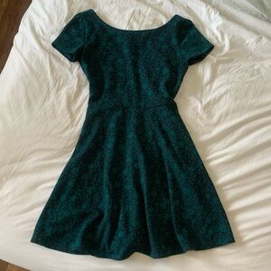 Forever 21 Dark Teal Floral Fit & Flare Short Sleeve Dress